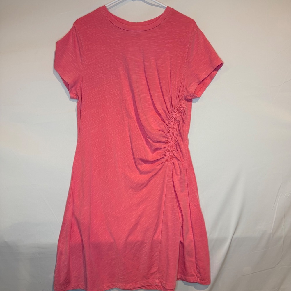 Universal Thread Womens Ruched Side T-Shirt Dress Pink Coral Slub Knit Size L